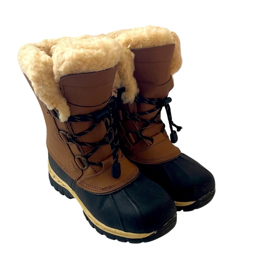 BearPaw Kids Brown and Black Faux-Fur Lined Snow Boots